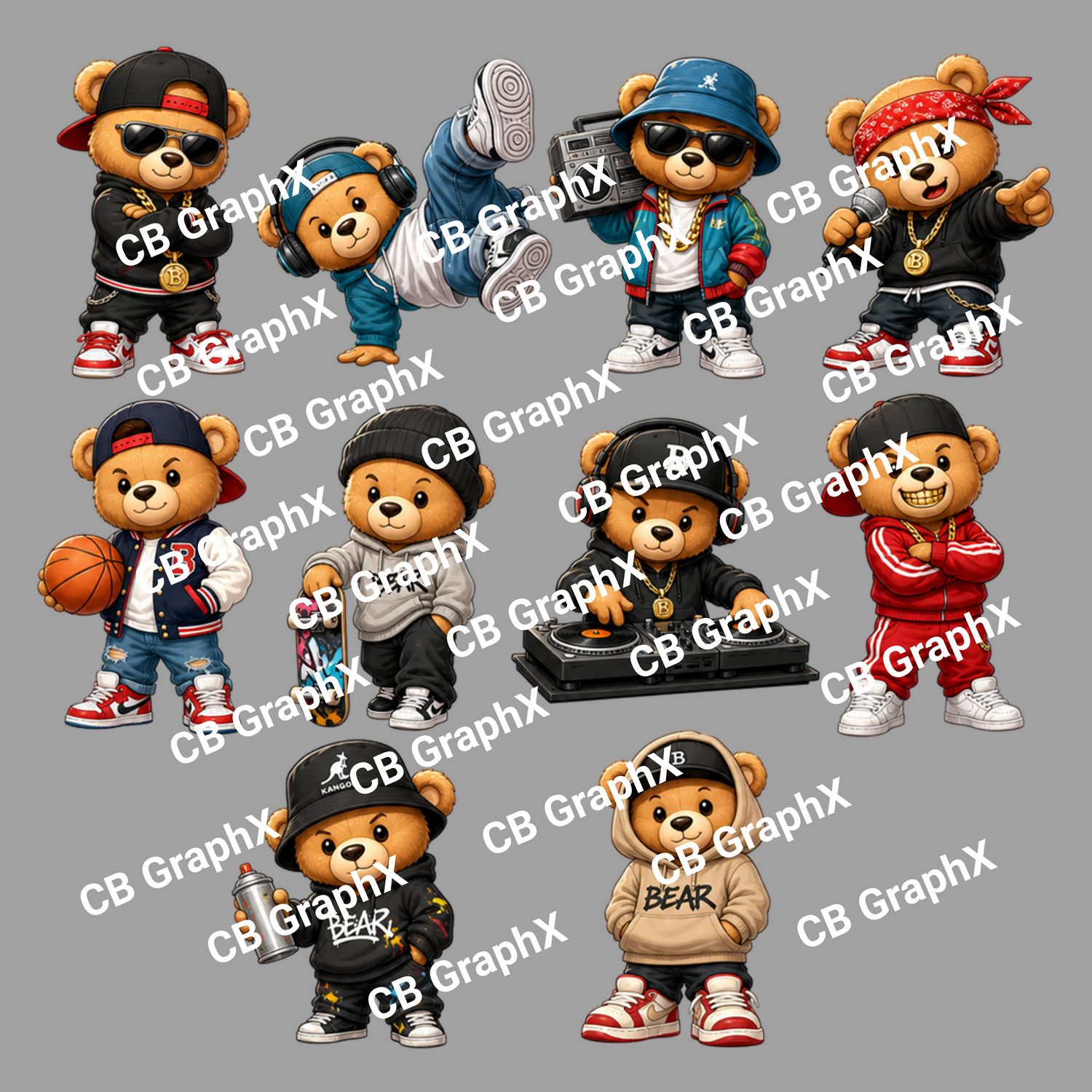 10 Hiphop Teddy Bear Designs (Digital Download)