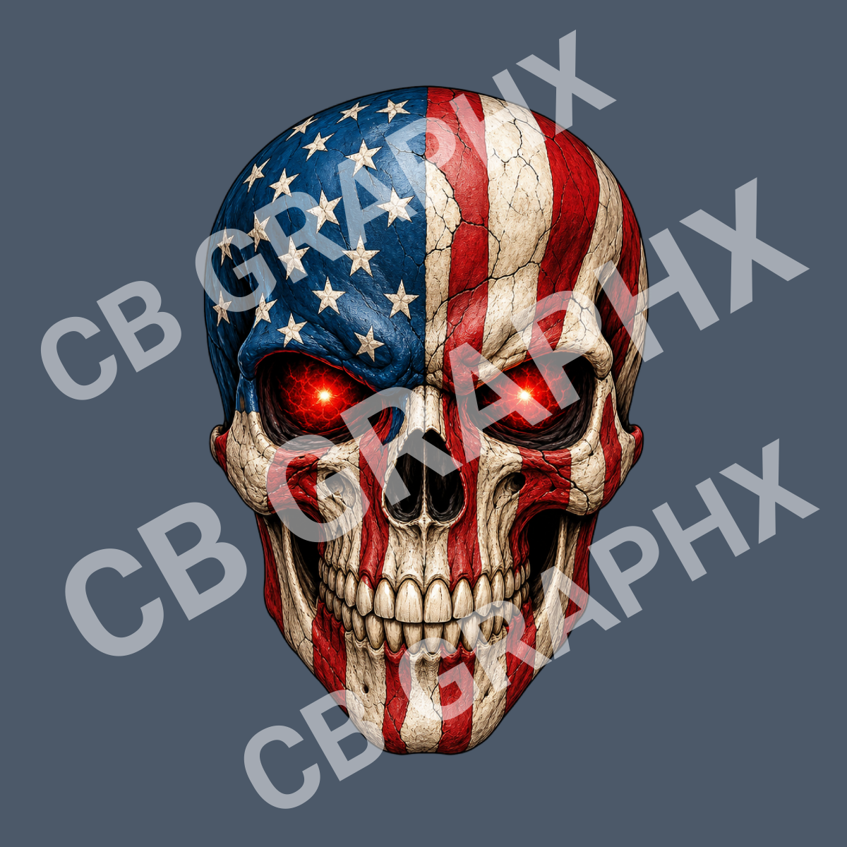 Custom Ready To Press DTF American Skull Head 2 Transfer