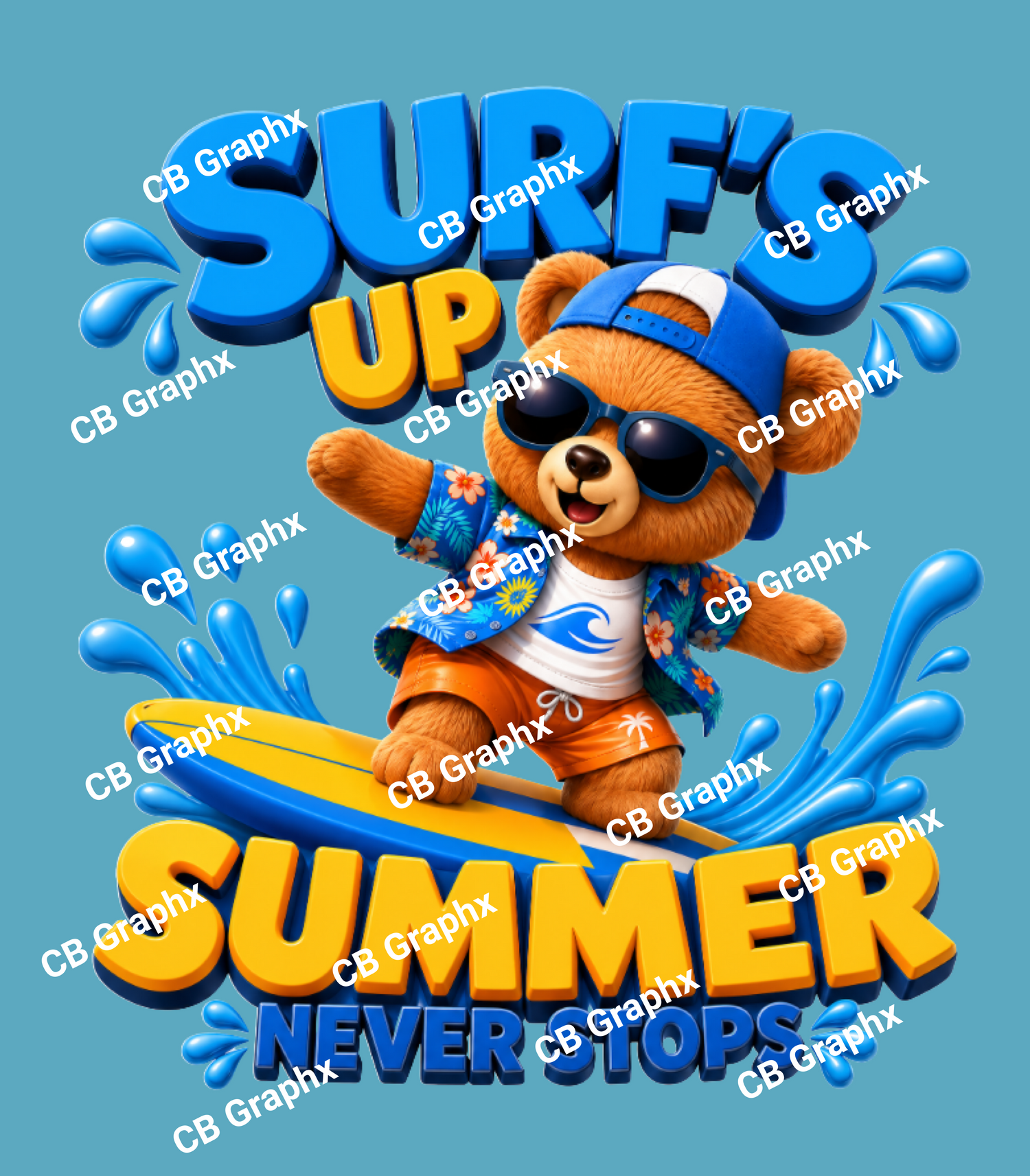 Custom DTF Transfer - Surfing Bear Design Ready To Press
