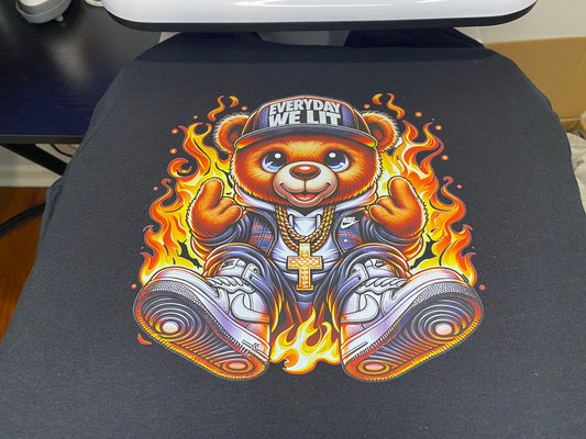 Custom Ready To Press DTF Teddy Bear Everyday We Lit Transfer