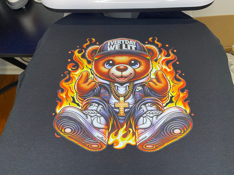 Custom Ready To Press DTF Teddy Bear Everyday We Lit Transfer