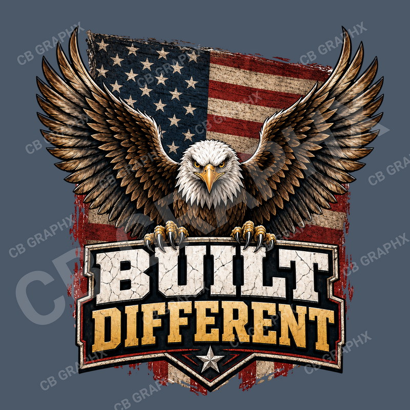 Custom Ready To Press DTF Distressed Built Different Logo Transfer