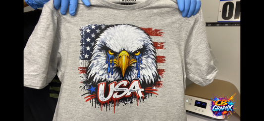 Custom Ready To Press DTF USA Flag & Eagle Transfer