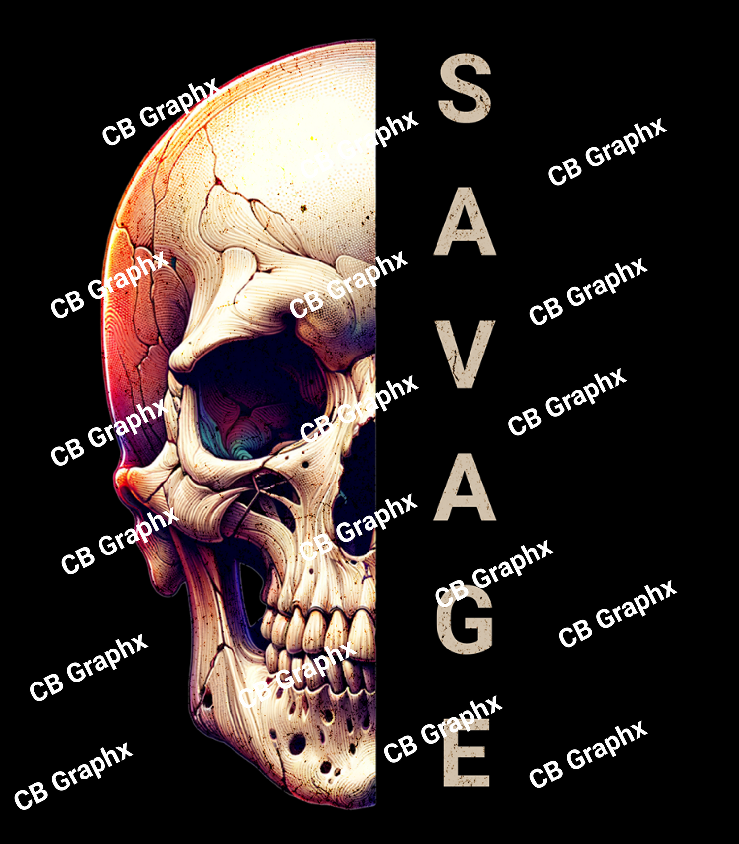 Custom Ready To Press DTF Savage Skull Transfer