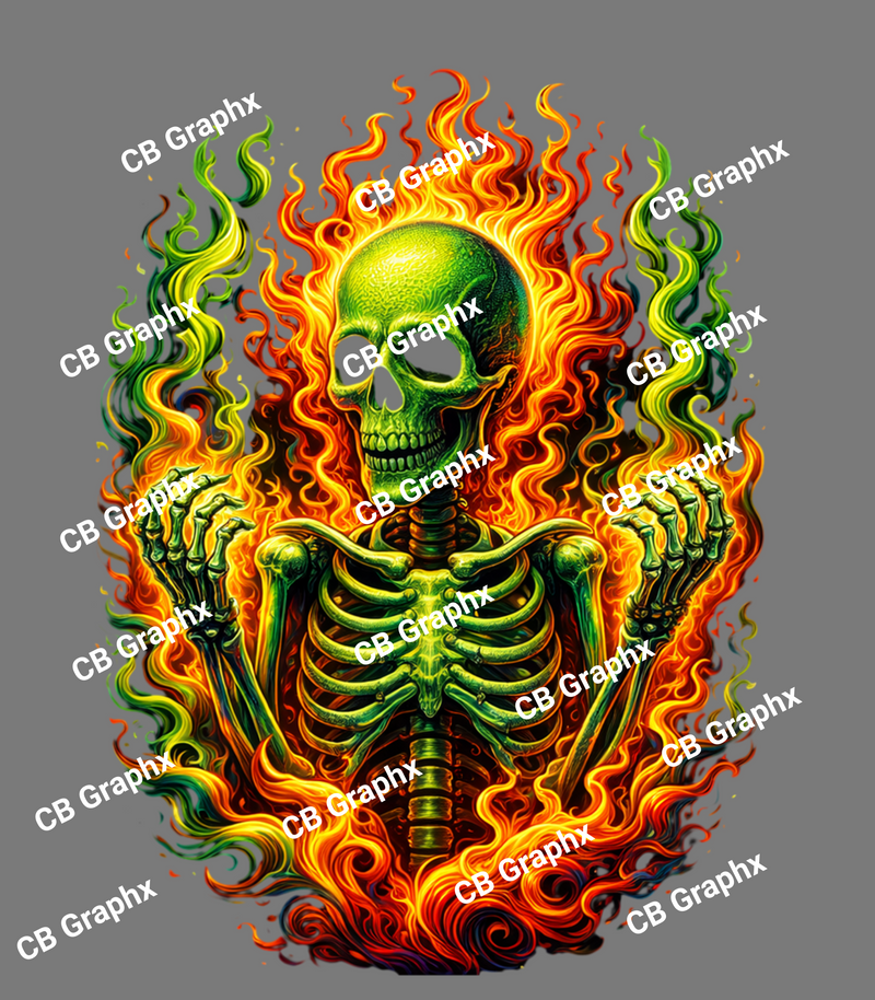 Custom Ready To Press DTF Burning Skull Transfer