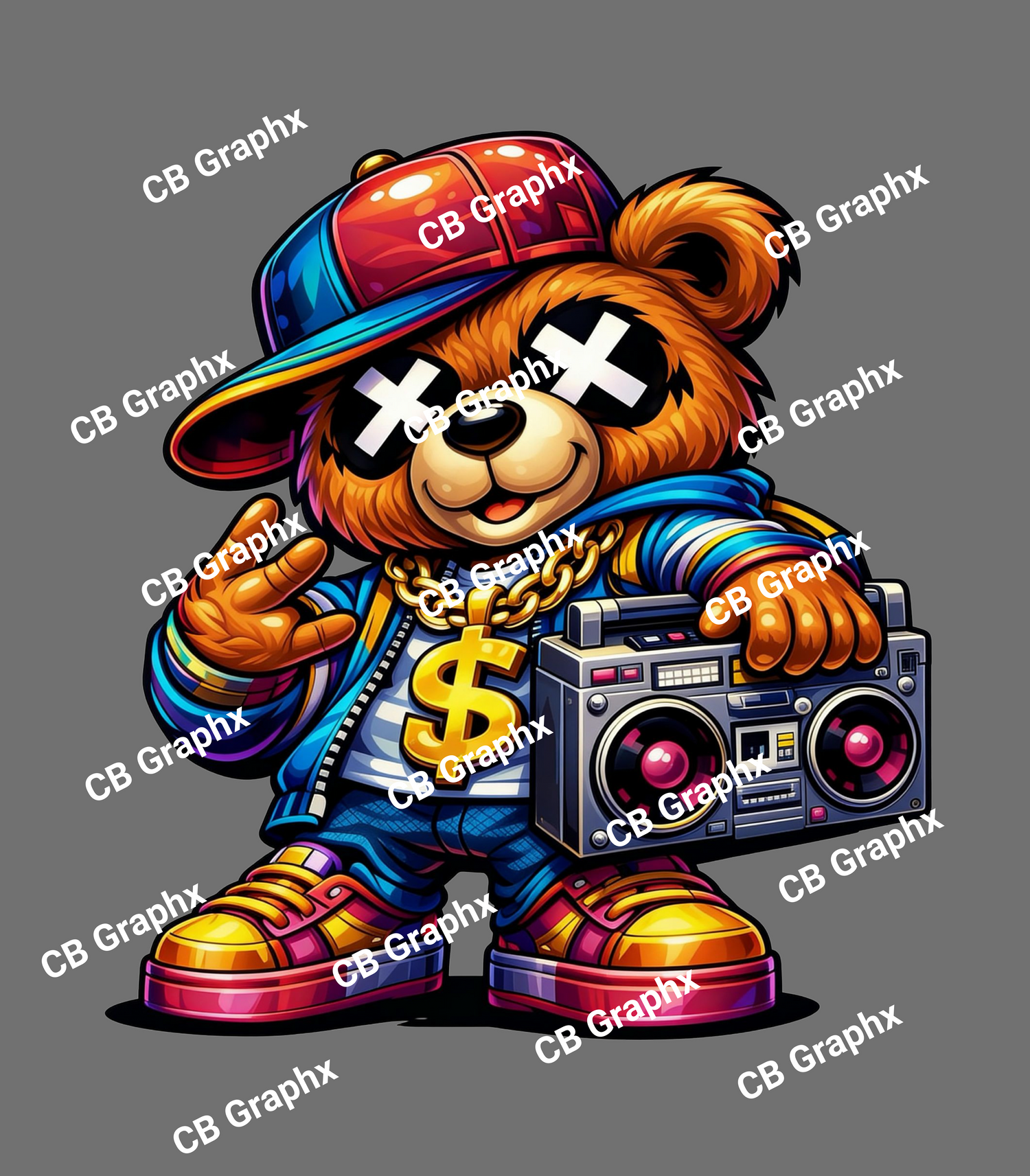 Custom Ready To Press DTF Hiphop Teddy Bear Transfer